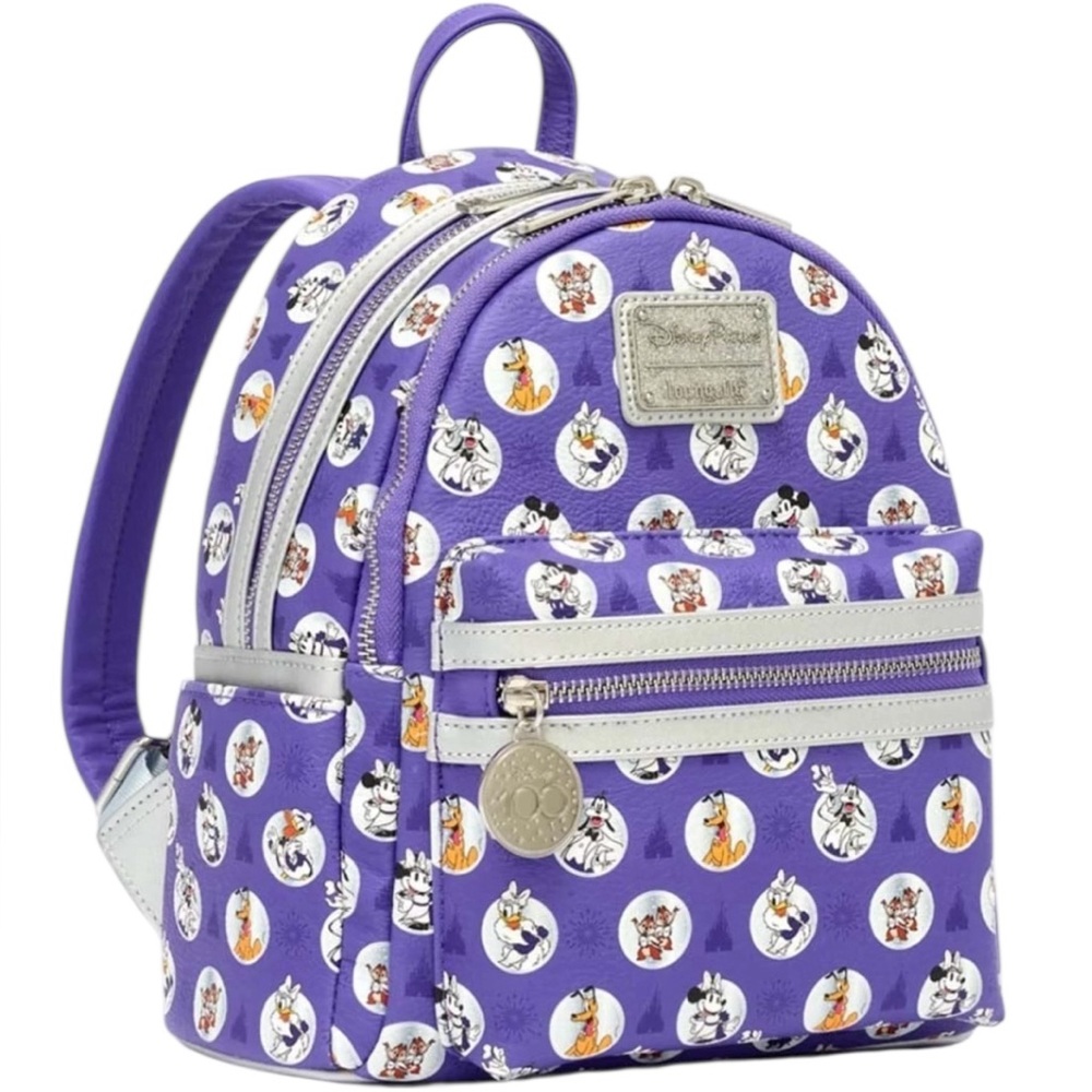 Loungefly Disney 100 Purple Mini Backpack with Character Print - Picture 2 of 16
